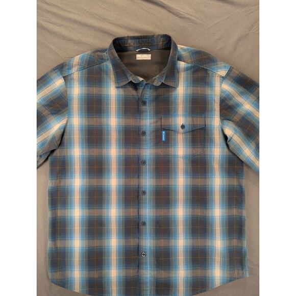 Columbia Shirt Men's XXL Button Down Plaid Blue  Long Sleeve Performance Outdoor - Picture 7 of 10